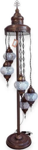 Spirál mozaik állólámpa 5 gömbös-fehér karikás